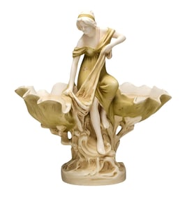 Austrian Art Nouveau Porcelain Centerpiece with Seated Maiden, c. 1900