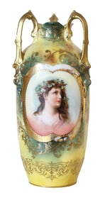 Royal Saxe Germany Hand-Painted Portrait Art Nouveau Vase