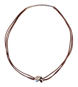 Modern Sterling Silver & Leather Multi-Strand Necklace with Sculptural Knot Pendant