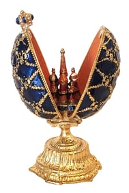 GIFU Imperial Cathedral Egg – Jeweled Blue Enamel Fabergé-Style Egg with St. Basil’s Surprise &