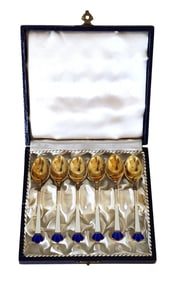 Set of 6 Egon Lauridsen Denmark Sterling Silver & Enamel Demitasse Spoons – Original Case