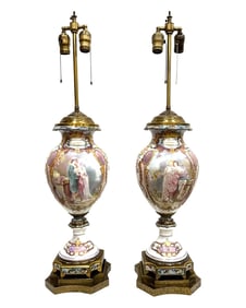 Antique Pair of 19th Century French Porcelain Sevres Lamp