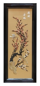 Chinese Hardstone and Shell Inlay Panel with Plum Blossom and Birds