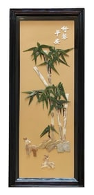 Chinese Hardstone and Shell Inlay Panel with Deer and Bamboo