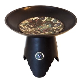 Chinese Cloisonné and Bronze Pedestal Dish with Dragon Motif
