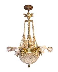 Magnificent French Louis XVI Revival Gilt Bronze & Crystal Basket Chandelier, c. 1890–1910
