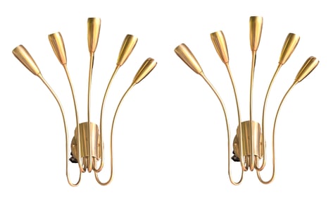 Stilnovo Germany Style Brass Theatre Wall Lights Pair of Sconces