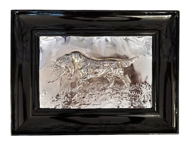 Framed Embossed Metal Hunting Dog Plaque — Retriever with Game Bird