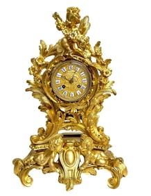 French 19th Century Louis XV Style Bronze Dore Matel Clock by Ringuet A Paris