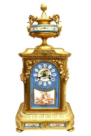 19th or 20th Century Bronze Dore Sevres Style Porcelain Clock Garniture