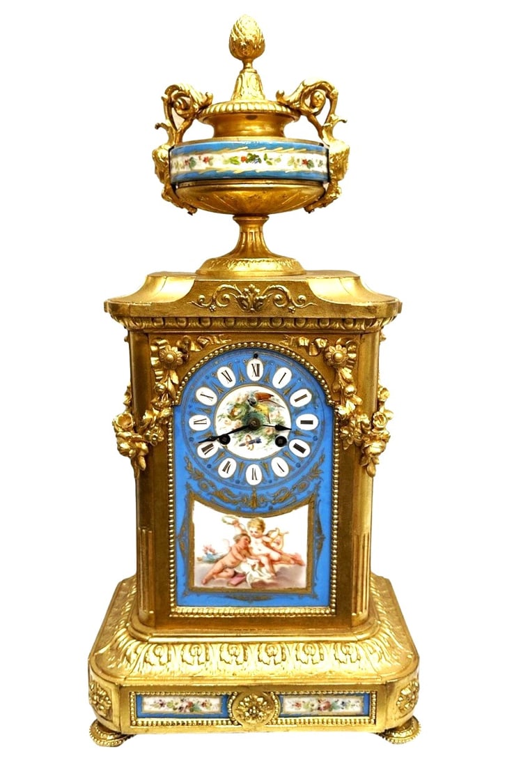 19th or 20th Century Bronze Dore Sevres Style Porcelain Clock Garniture (1 of 9)