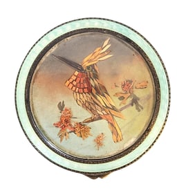 Sterling Silver and Guilloché Enamel Compact with Exotic Bird Inlay