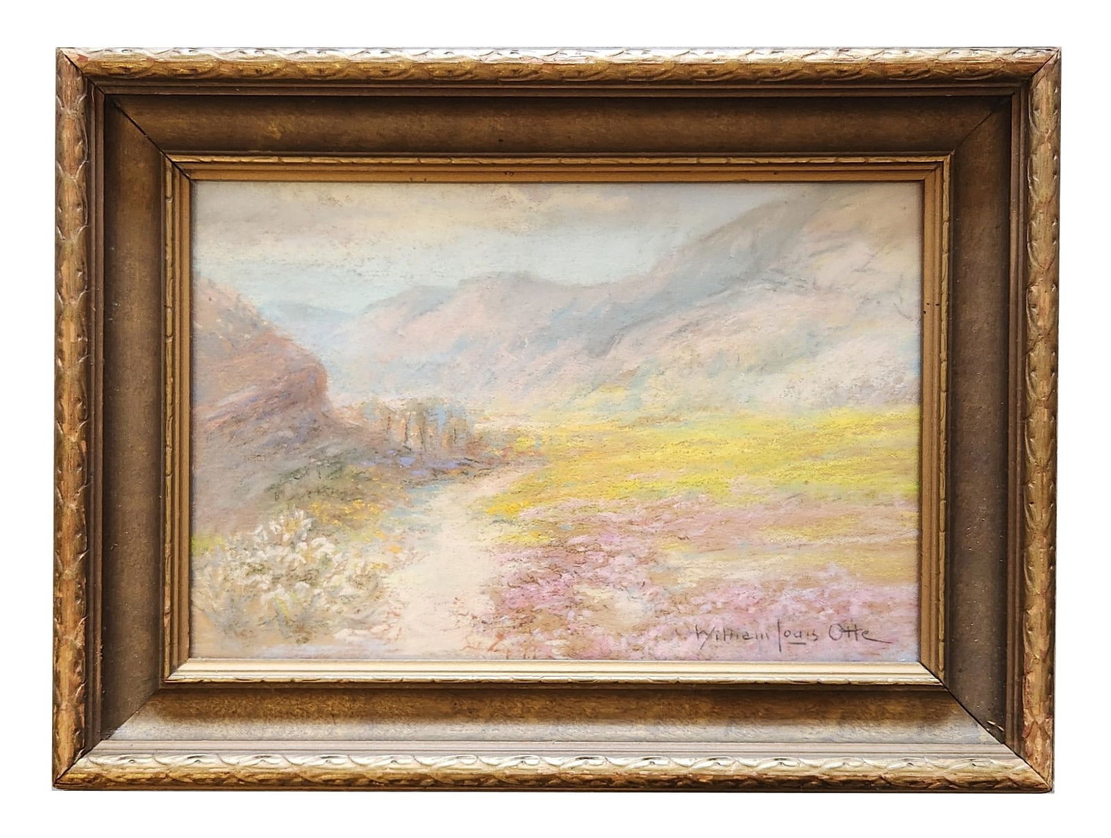 William Louis Otte (1871 - 1957) American: William Louis Otte (1871 - 1957) American Pastel on Paper Measure 5 3/4"in H x 8 3/4"in W and 8 1/2"in H x 11 1/2"in W framed Known for: Landscape, coastal marine Biography: Landscape painter, pasteli
