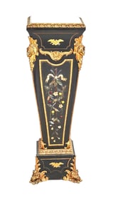 French Empire Gilt Bronze Mounted Pedestal with Marble Top and Floral Inlay, 19th Century