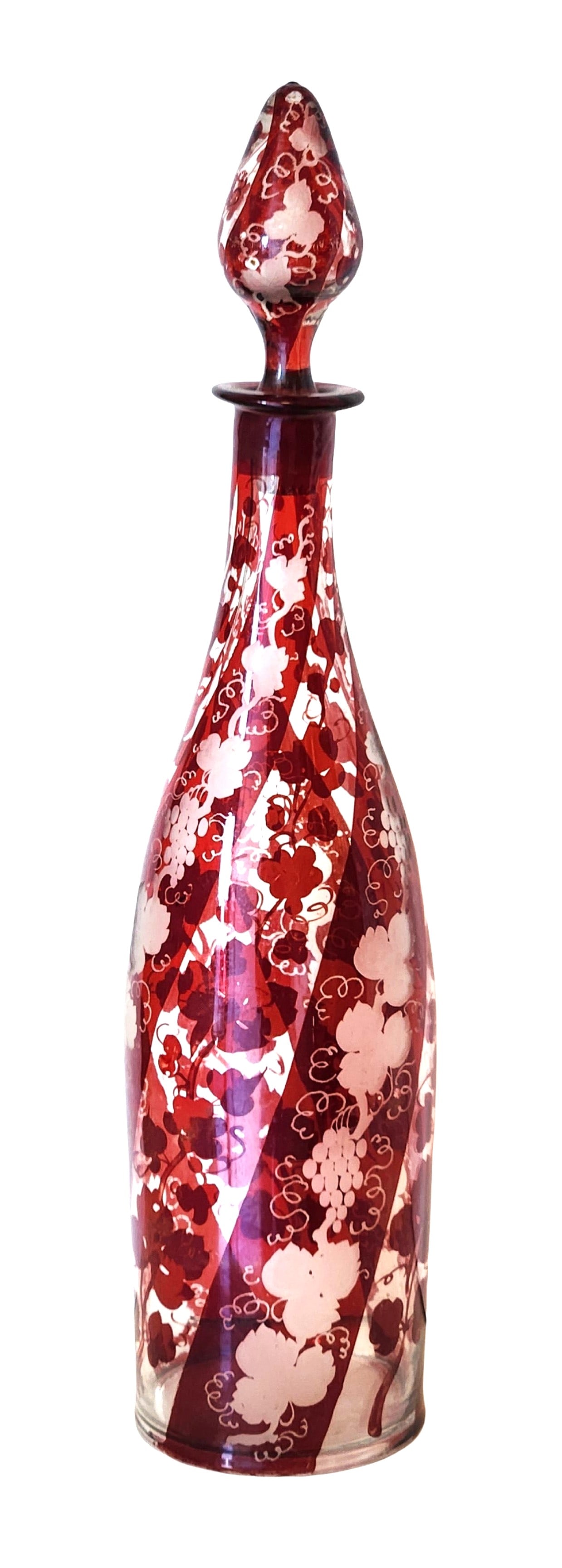 Bohemian Ruby Red Cut to Clear Glass Decanter with Stopper (1 of 2)