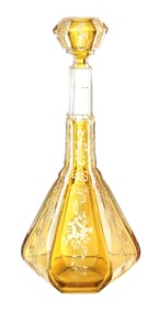 Bohemian Amber Cut to Clear Glass Decanter with Stopper
