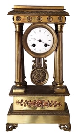 Antique French Empire Gilt Bronze Mantel Clock, Marked H&H Movement