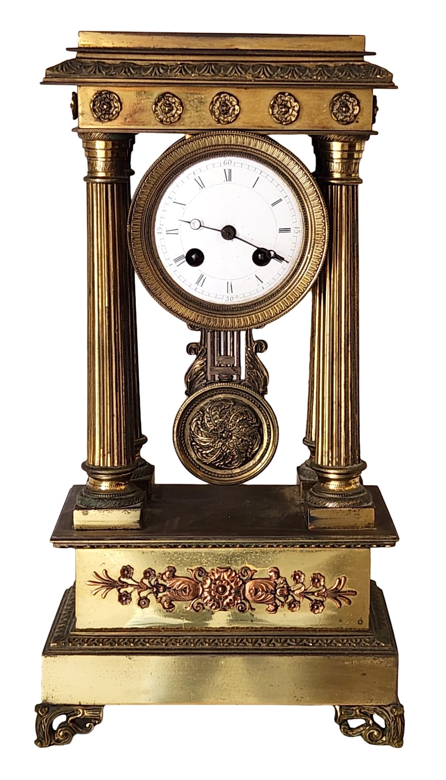 Antique French Empire Gilt Bronze Mantel Clock, Marked H&H Movement (1 of 9)