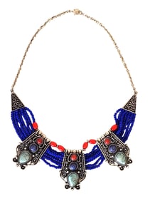 Ethnic Tribal Statement Necklace with Blue Beads & Turquoise-Style Pendants
