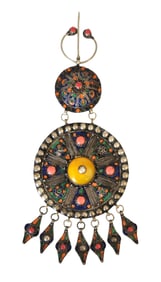 Vintage Berber Bedouin Enamel Pendant with Dangles, North Africa