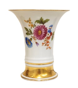 Vintage porcelain trumpet vase with gold gilt and transfer of flowers, marked Rosenthal selb Bavaria