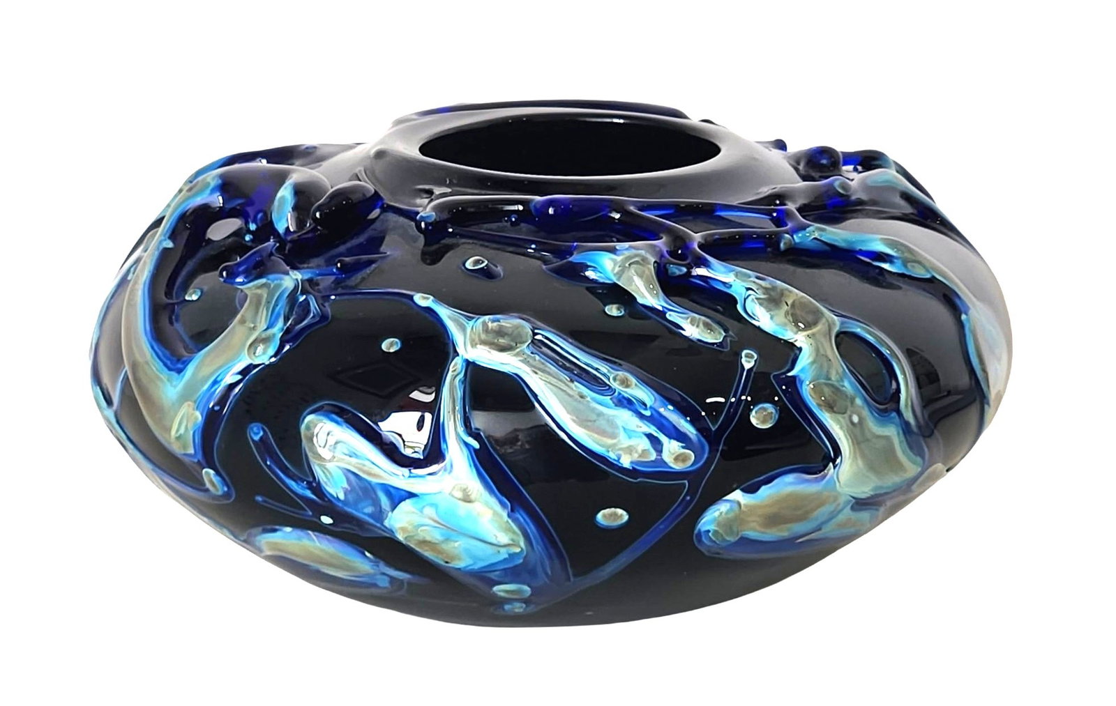 Signed Guerard Studio Art Glass Vase with Flowing Abstract Design (1 of 3)