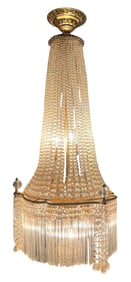 Empire-Style Crystal Beaded Basket Chandelier with Brass Mounts