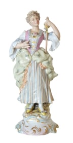 Antique German Porcelain Figurine of a Lady with Staff