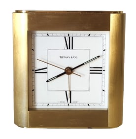 Tiffany & Co. Swiss Quartz Gilt Brass Desk Clock, ca. 1980s