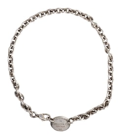 Tiffany & Co. Sterling Silver “Please Return to Tiffany " Oval Tag Link Necklace – With Pouch