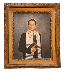 Vintage Bar Mitzvah Portrait Oil Painting in Ornate Gilt Frame – Judaica