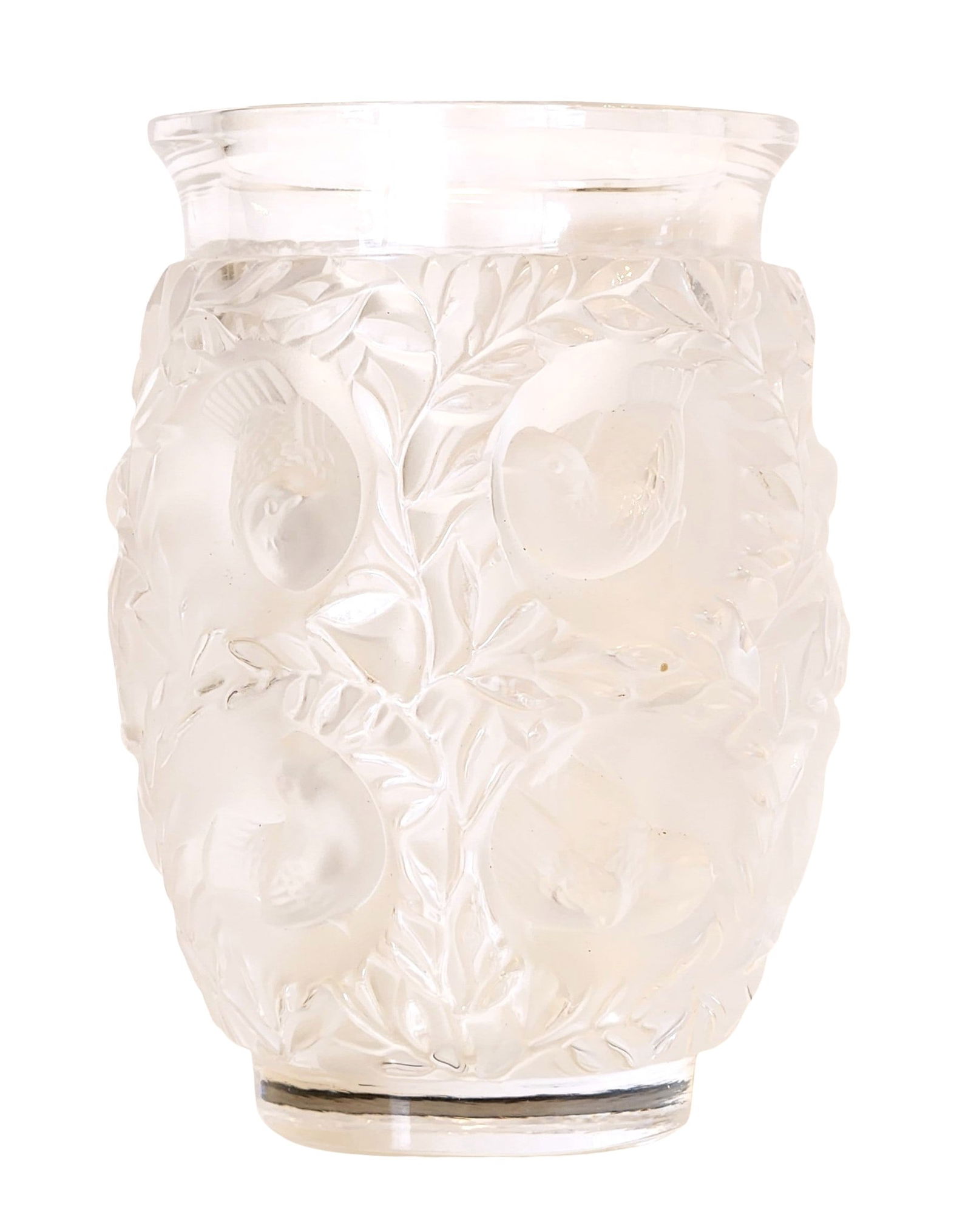 Lalique France "Moineaux" Frosted Crystal Vase with Sparrows Motif, Signed (1 of 4)