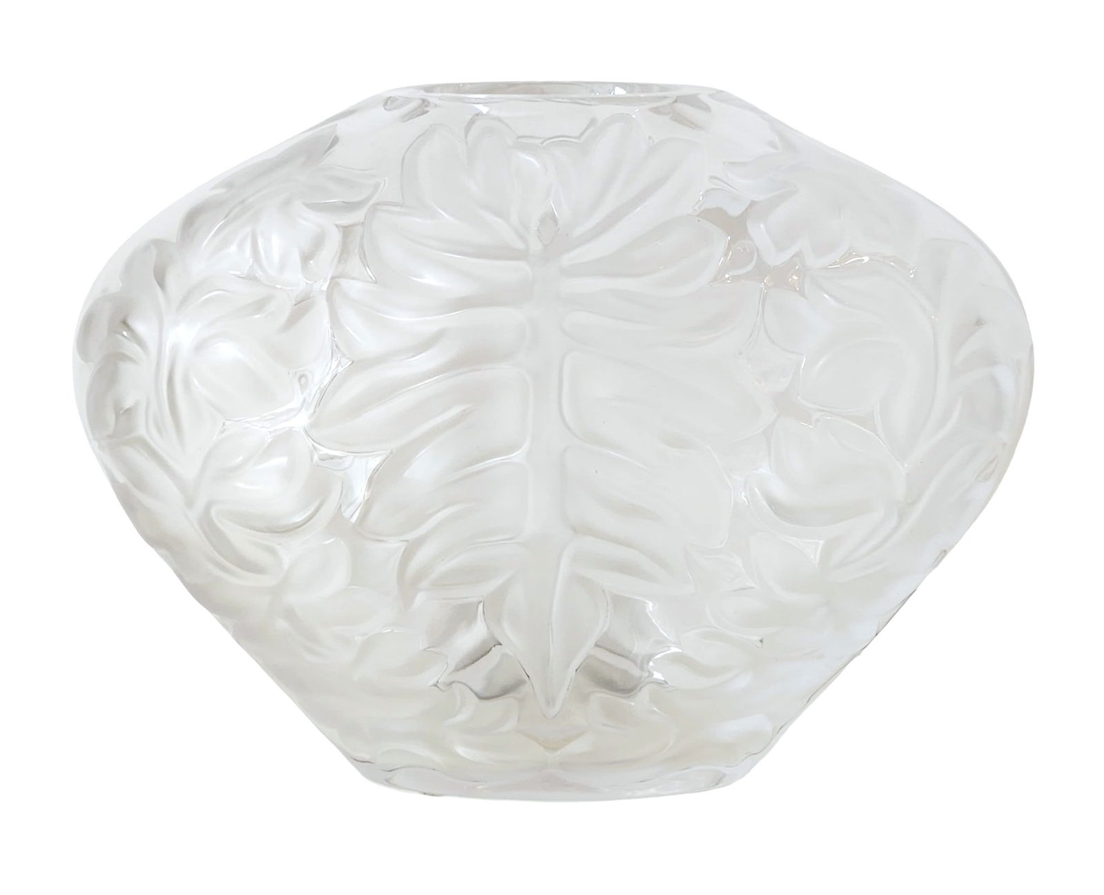 Lalique France Frosted Crystal Vase with Leaf Motif, Signed (1 of 3)