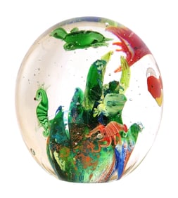 Murano Glass Aquarium Paperweight with Fish and Sea Life, 20th Century