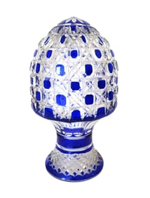 Cut to Clear Cobalt Blue Crystal Covered Jar with Faceted Lid