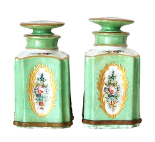 Pair of 19th C. French Sevres Porcelain Perfume Bottles – Hand-Painted Floral