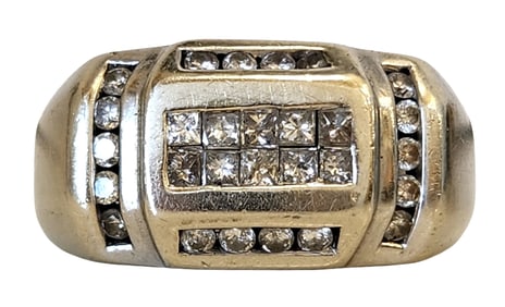 Vintage 14K Gold Men’s Diamond Ring, Heavy Band with Multi-Stone Setting