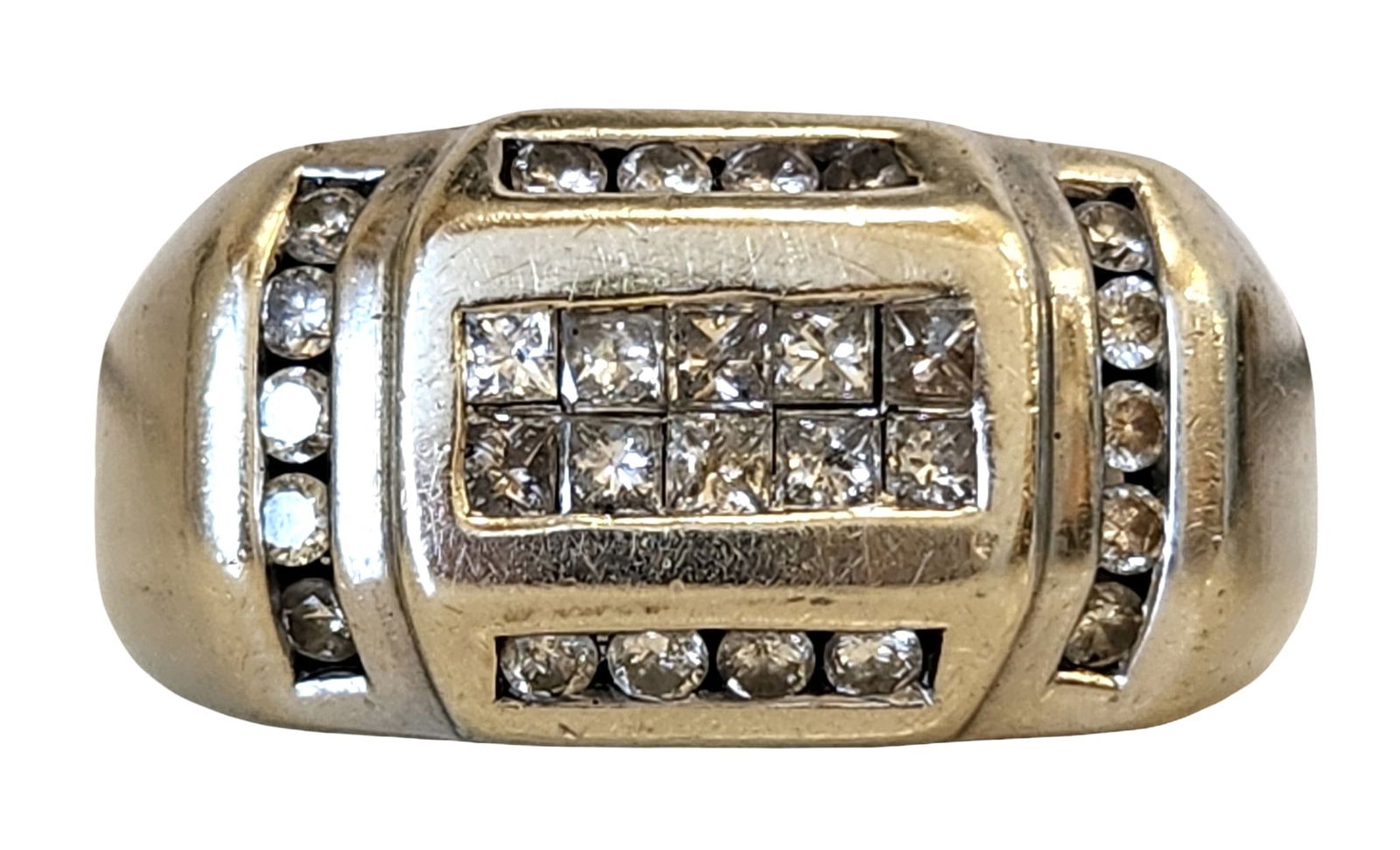 Vintage 14K Gold Men’s Diamond Ring, Heavy Band with Multi-Stone Setting (1 of 4)