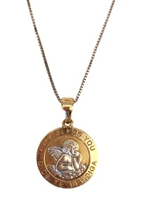 14K Gold “God Bless You / Dios Te Bendiga?? Guardian Angel Pendant Necklace