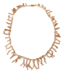 Branch Coral and Pearl Necklace with 14K Gold Clasp