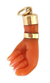 14K Gold & Carved Coral Mano Figa Charm – Antique Italian Good Luck Talisman