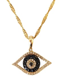 14K Gold Evil Eye Pendant Necklace w/ Diamond & Sapphire Accents – Italian Chain