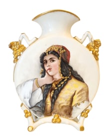Hand-Painted French Porcelain Portrait Vase Signed E.M. Ryder, 1893