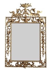 Antique Gilt Bronze Neoclassical Pierced Frame with Griffins & Cherub Mask