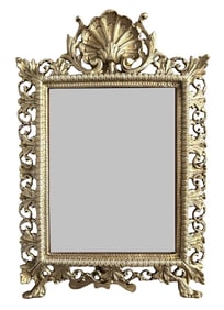Vintage VENUS Gilt Brass Rococo Tabletop Mirror – Ornate Shell & Scrollwork Frame