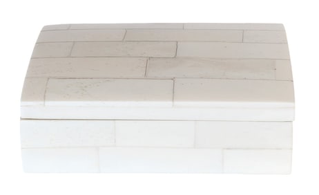 Handcrafted White Inlaid Hinged Decorative Box with Cedar Wood Interior