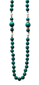 Vintage Malachite Bead Necklace with Freshwater Pearls & Gold-Tone Accents
