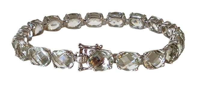 Faceted Gemstone & Sterling Silver Tennis Bracelet – 925 Marked