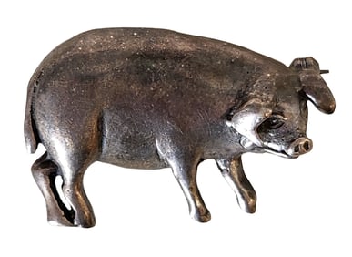 Vintage Sterling Silver Pig Brooch – 925 Figural Farm Animal Pin