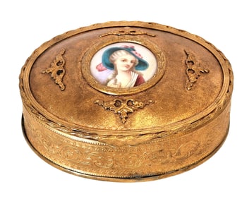 Antique French Bronze Box with Porcelain Plaque